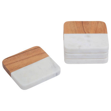Monzaro Marble & Acacia Coaster Set