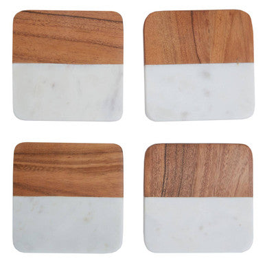 Monzaro Marble & Acacia Coaster Set
