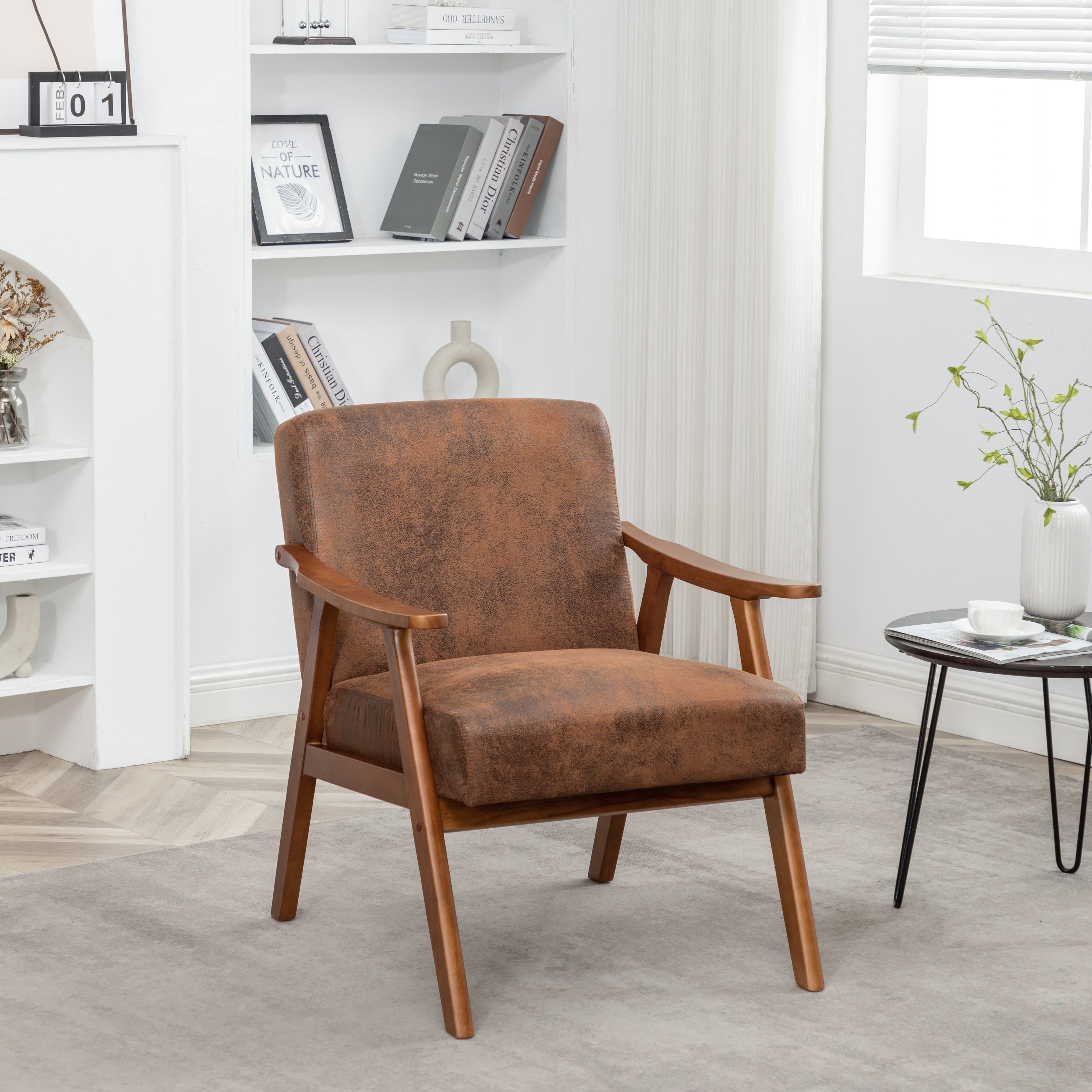 Solid wood frame accent chair - Dark Brown