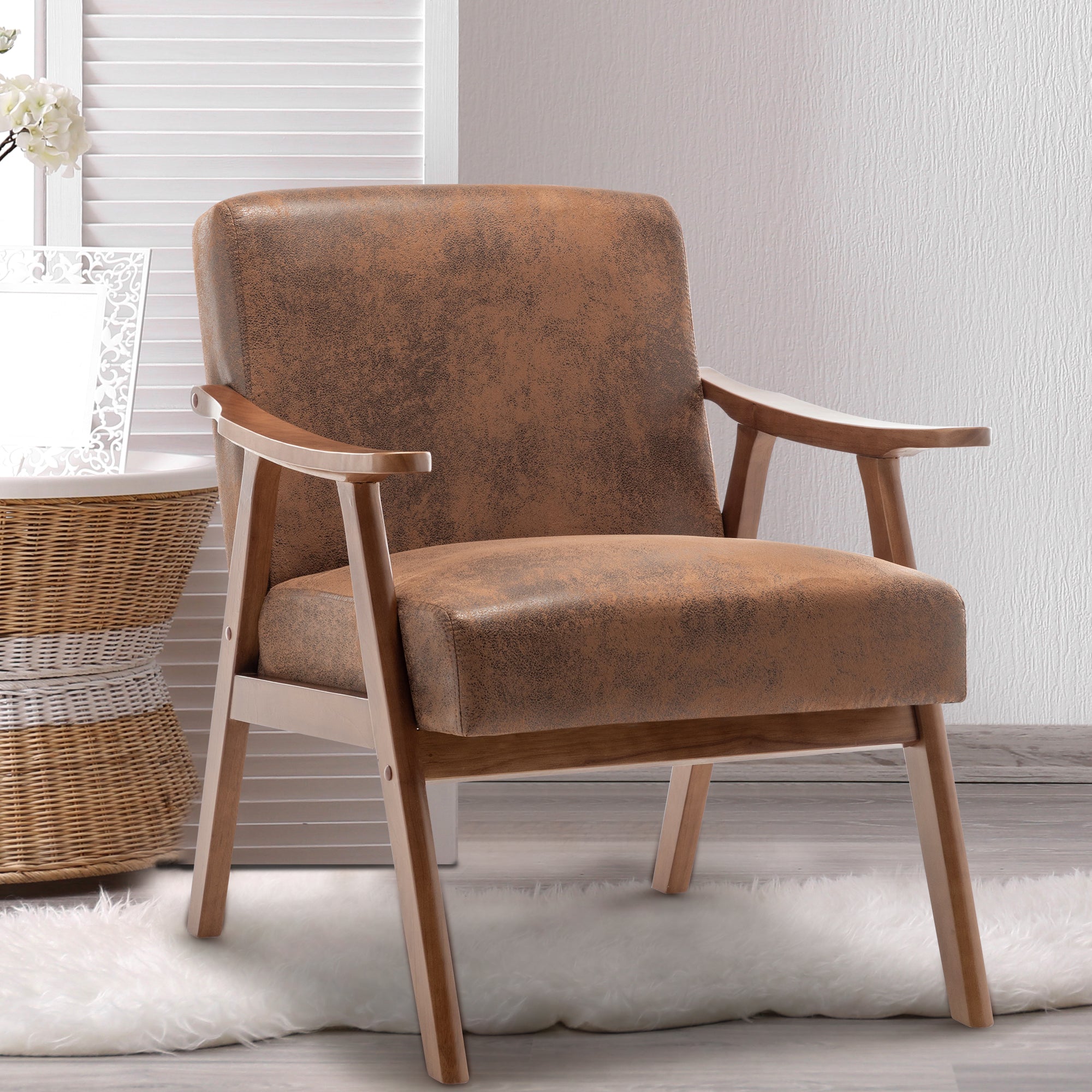 Solid wood frame accent chair - Dark Brown