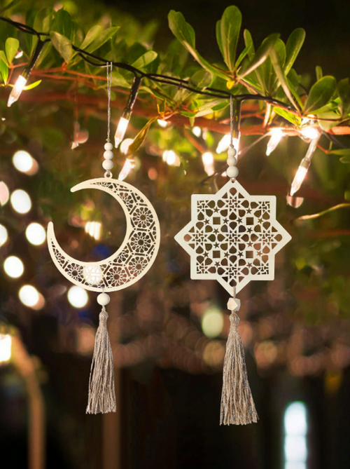 Aura Wooden Moon & Star Pendant Decor