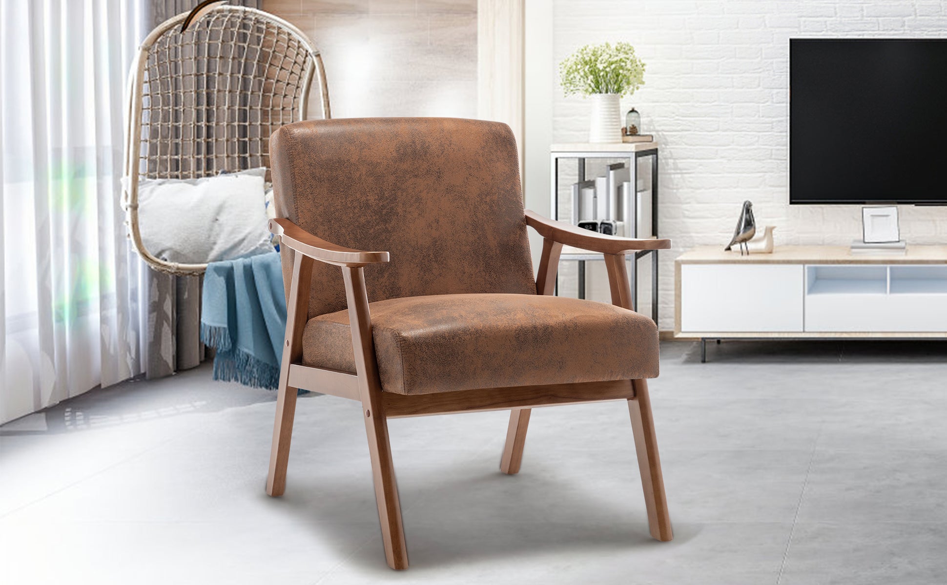 Solid wood frame accent chair - Dark Brown