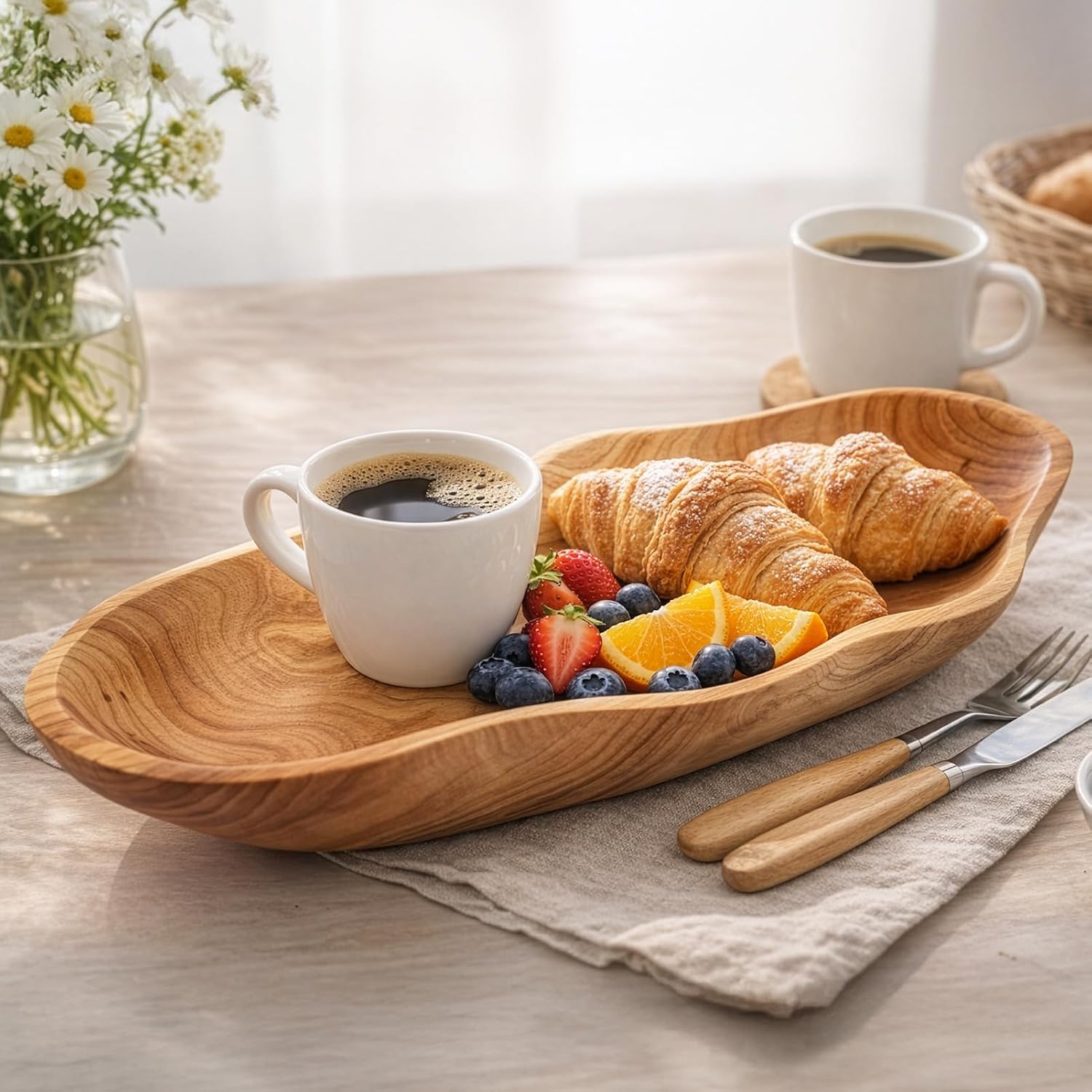 Nordic Wooden Boat Tray & Centerpiece