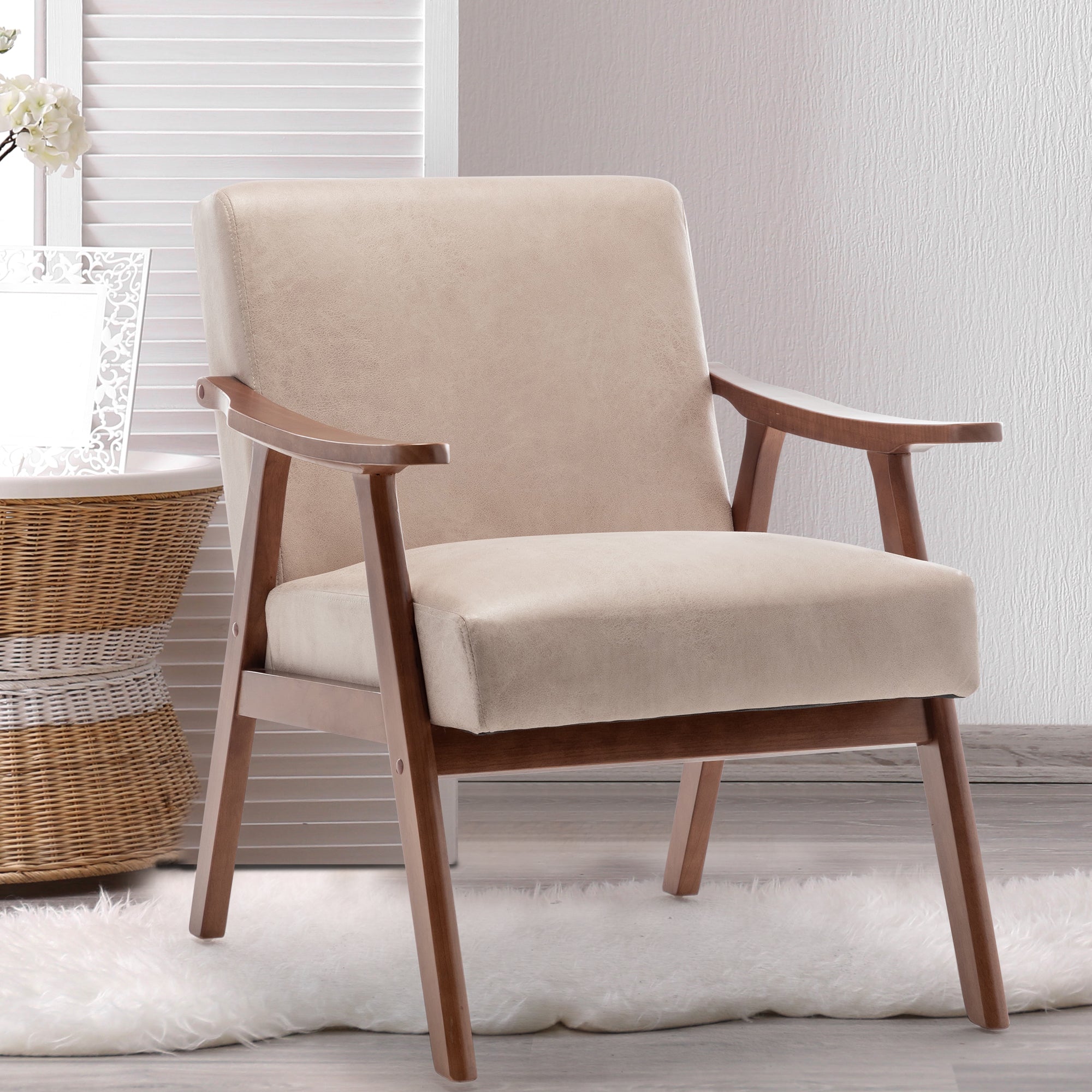 Julian Mid-Century Modern Solid Wood Accent Chair