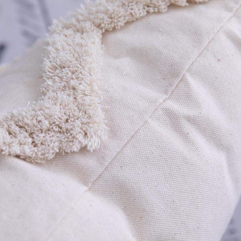 Cream Tufted Geometric Tassel Cushion Cover