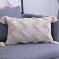 Cream Tufted Geometric Tassel Cushion Cover