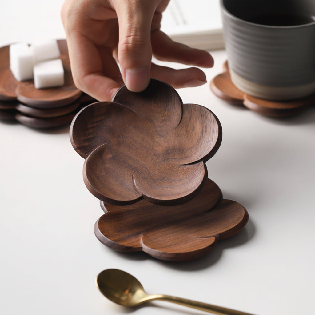 Walnut Blossom Solid Wood Coaster Set