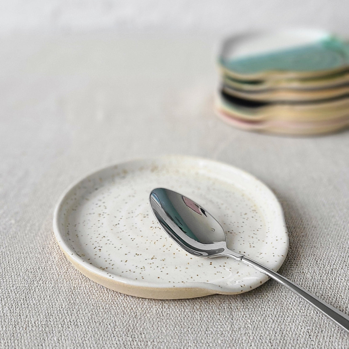 Handmade Pepper White Stoneware Spoon Rest