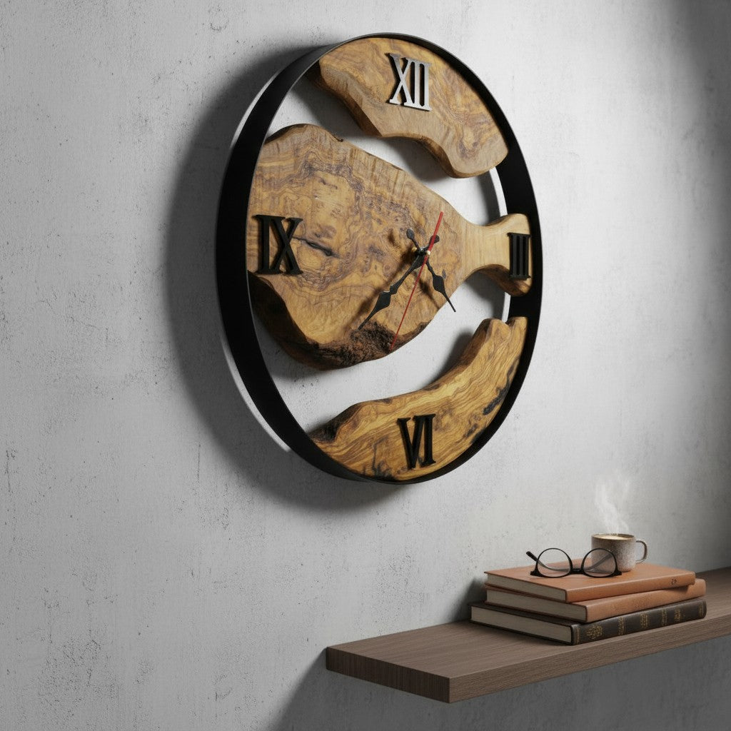 Handcrafted Olive Wood Wall Clock