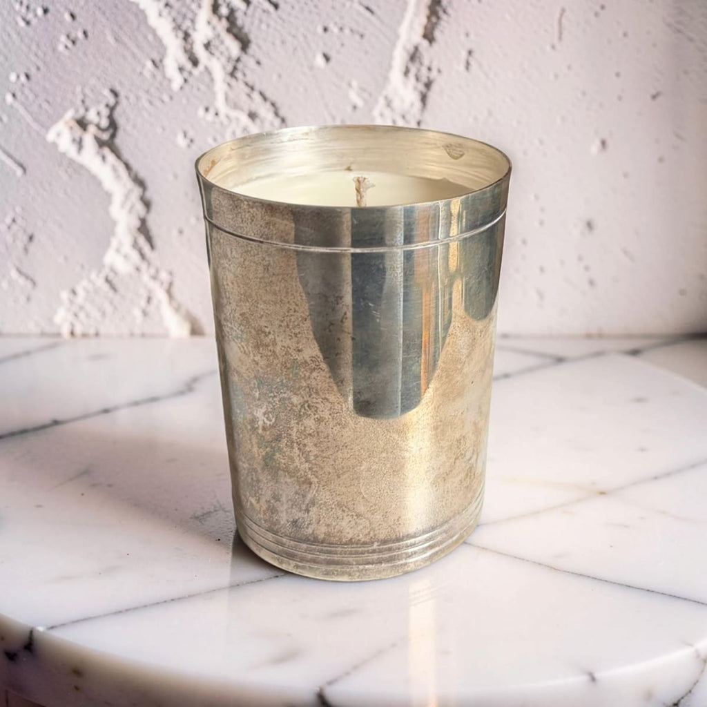 Repurposed Vintage Silver Beaker Candle - Smoky Earl