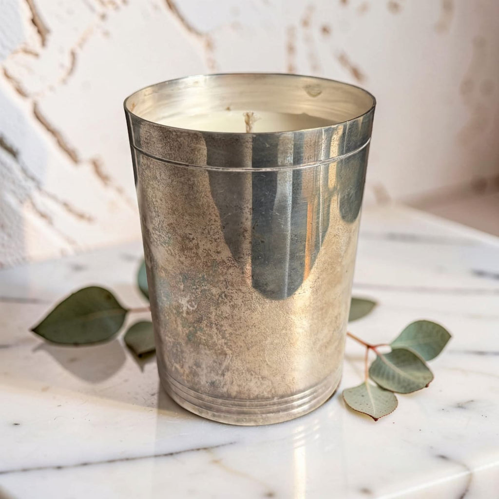 Repurposed Vintage Silver Beaker Candle - Smoky Earl