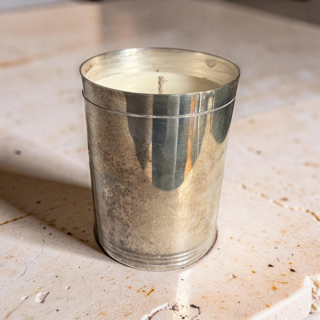 Repurposed Vintage Silver Beaker Candle - Smoky Earl
