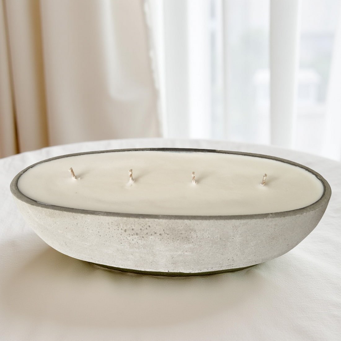 Multi-Wick Concrete Oval Loaf Bowl Candle