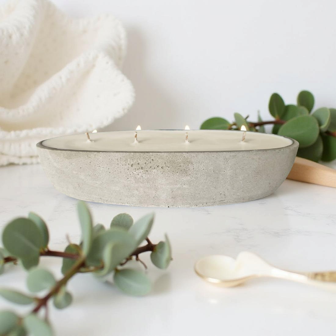 Multi-Wick Concrete Oval Loaf Bowl Candle