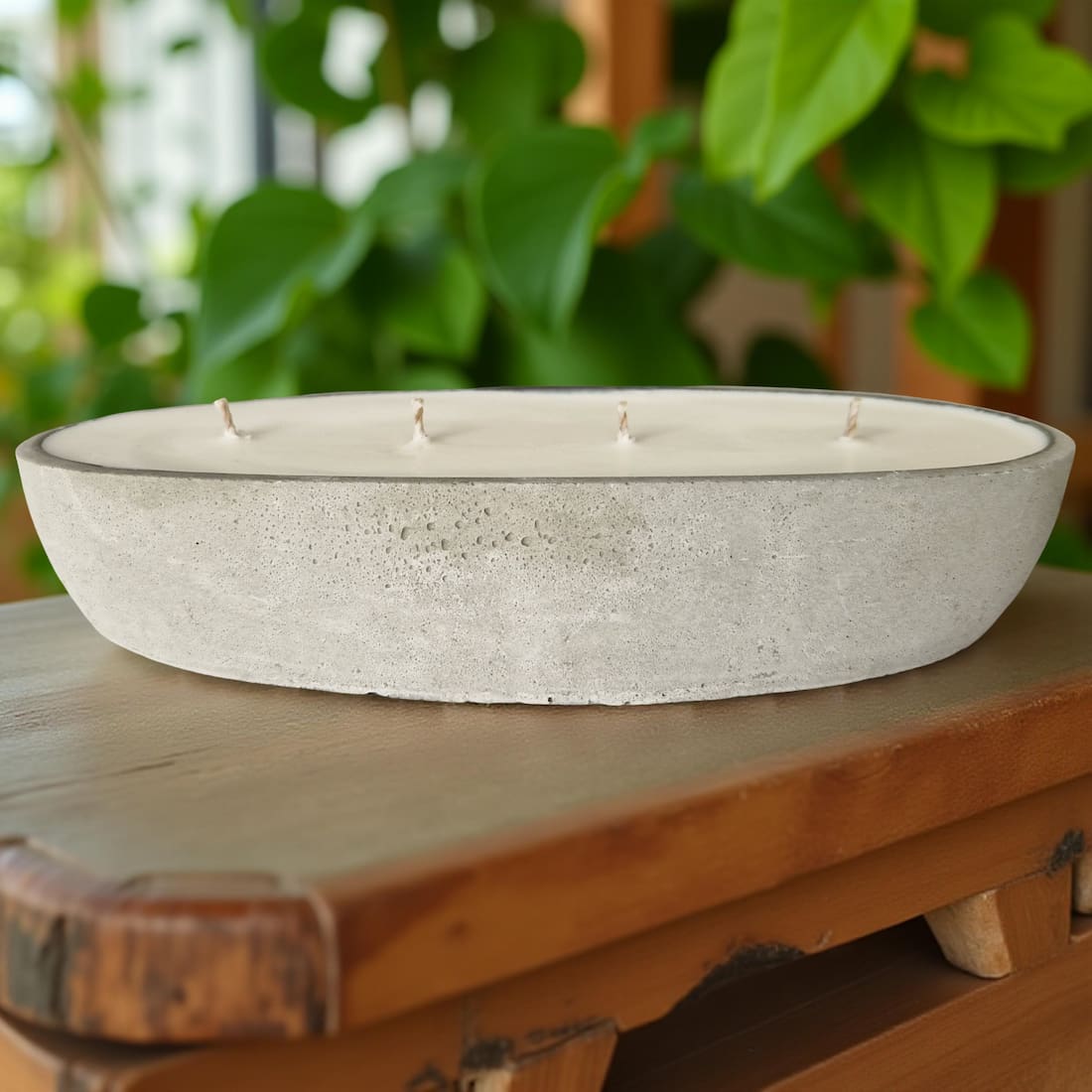 Multi-Wick Concrete Oval Loaf Bowl Candle