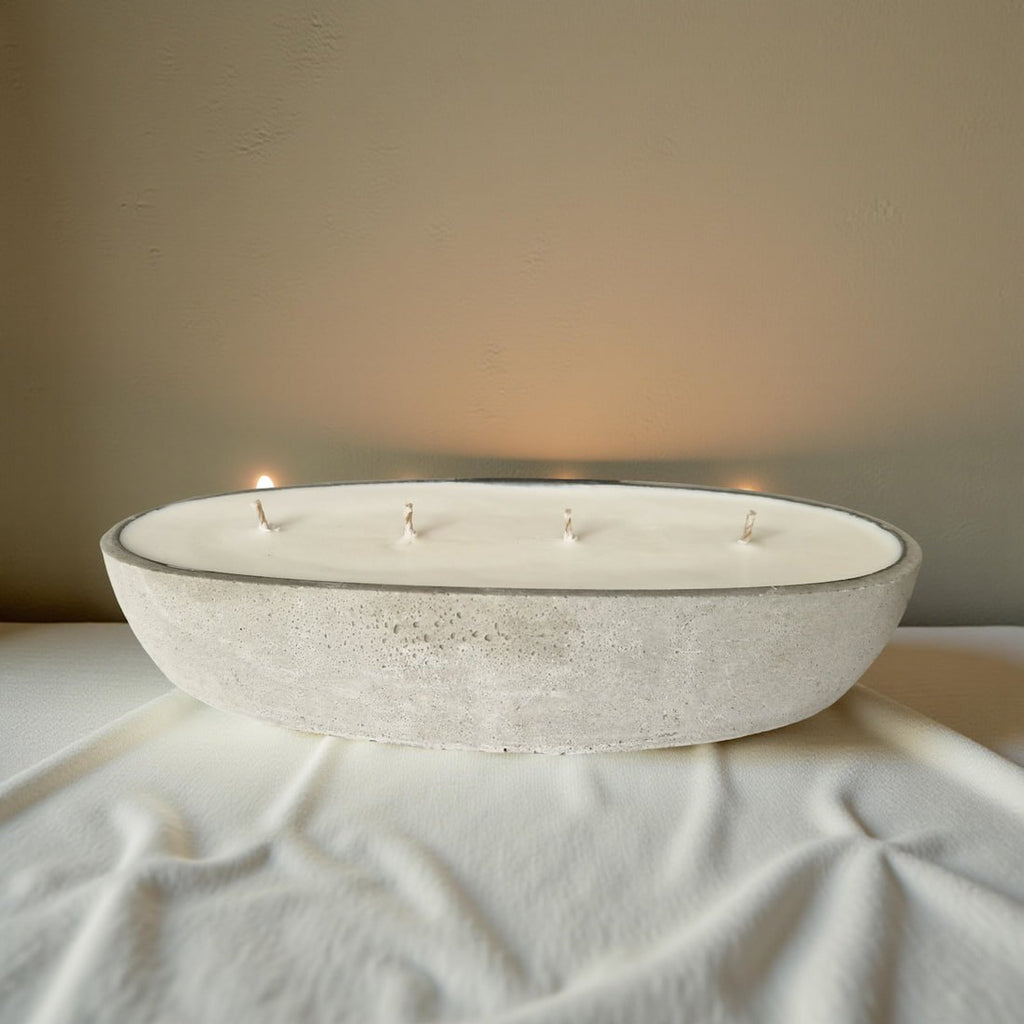 Multi-Wick Concrete Oval Loaf Bowl Candle