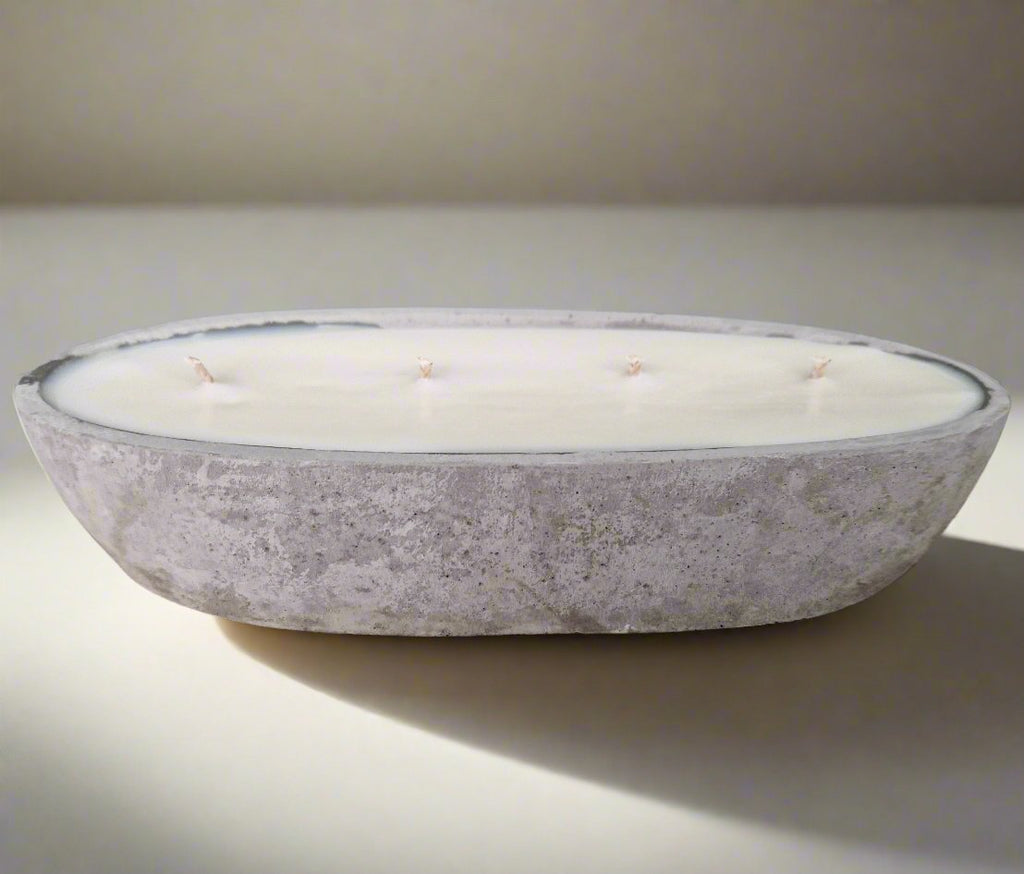 Multi-Wick Concrete Oval Loaf Bowl Candle