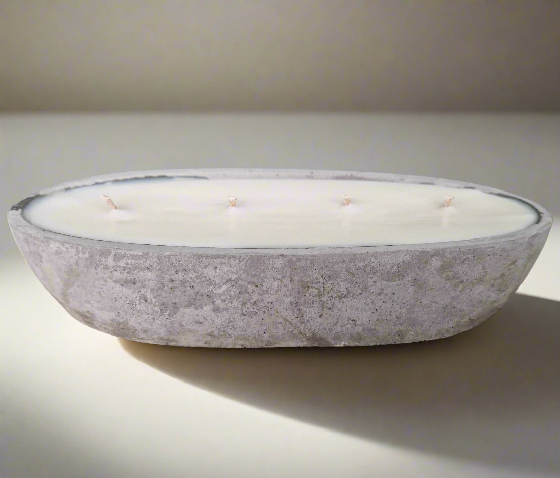 Multi-Wick Concrete Oval Loaf Bowl Candle