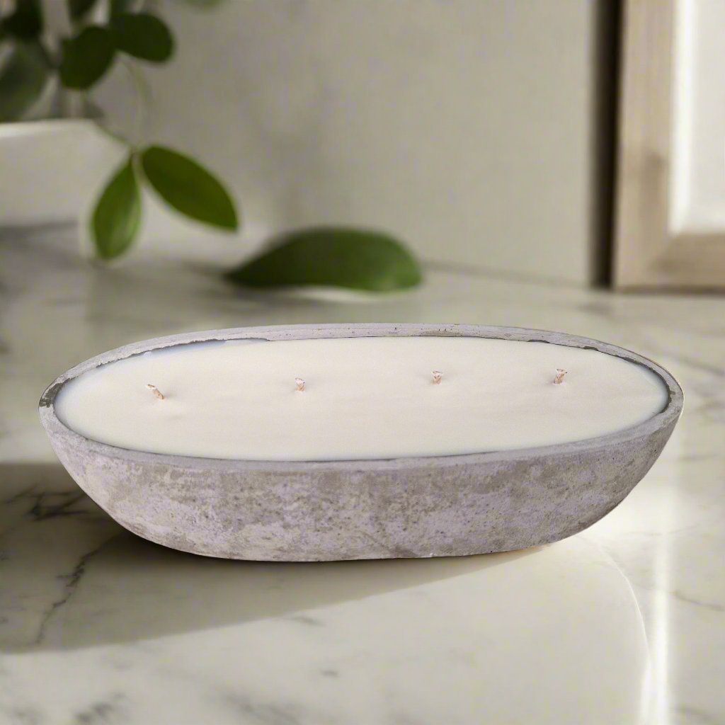 Multi-Wick Concrete Oval Loaf Bowl Candle