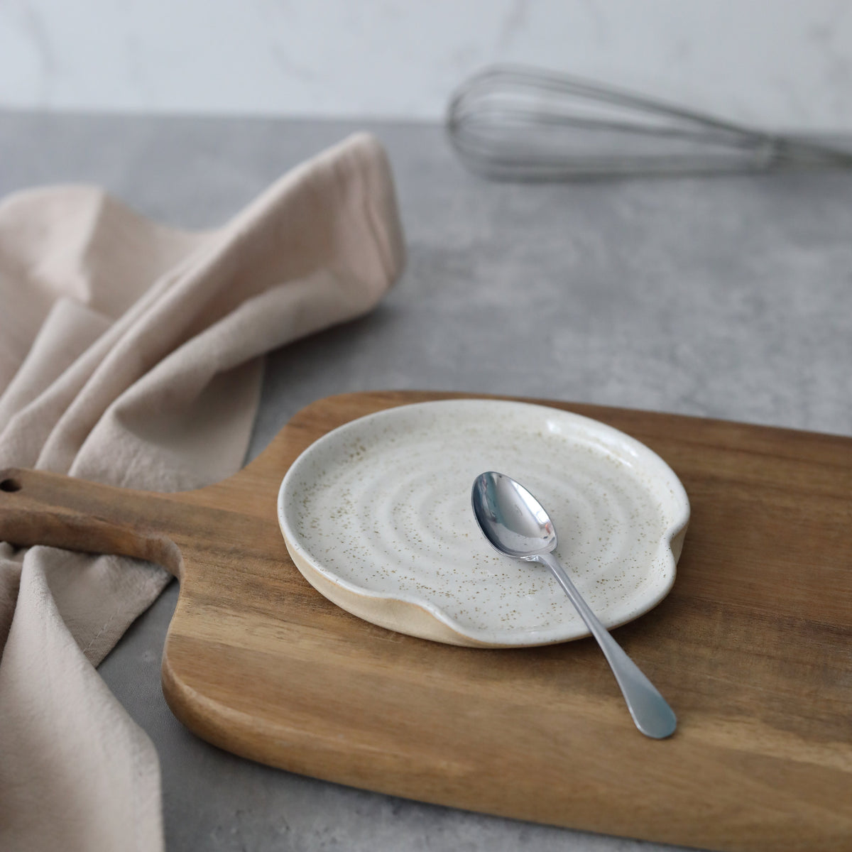 Handmade Pepper White Stoneware Spoon Rest