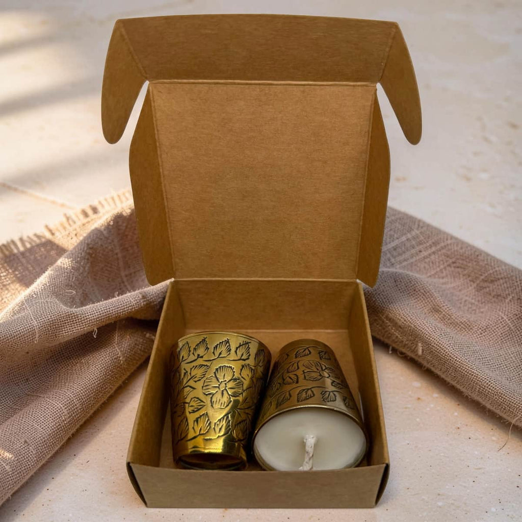 Engraved Brass Shot Glass Candle Set - Wild Honey Tobacco