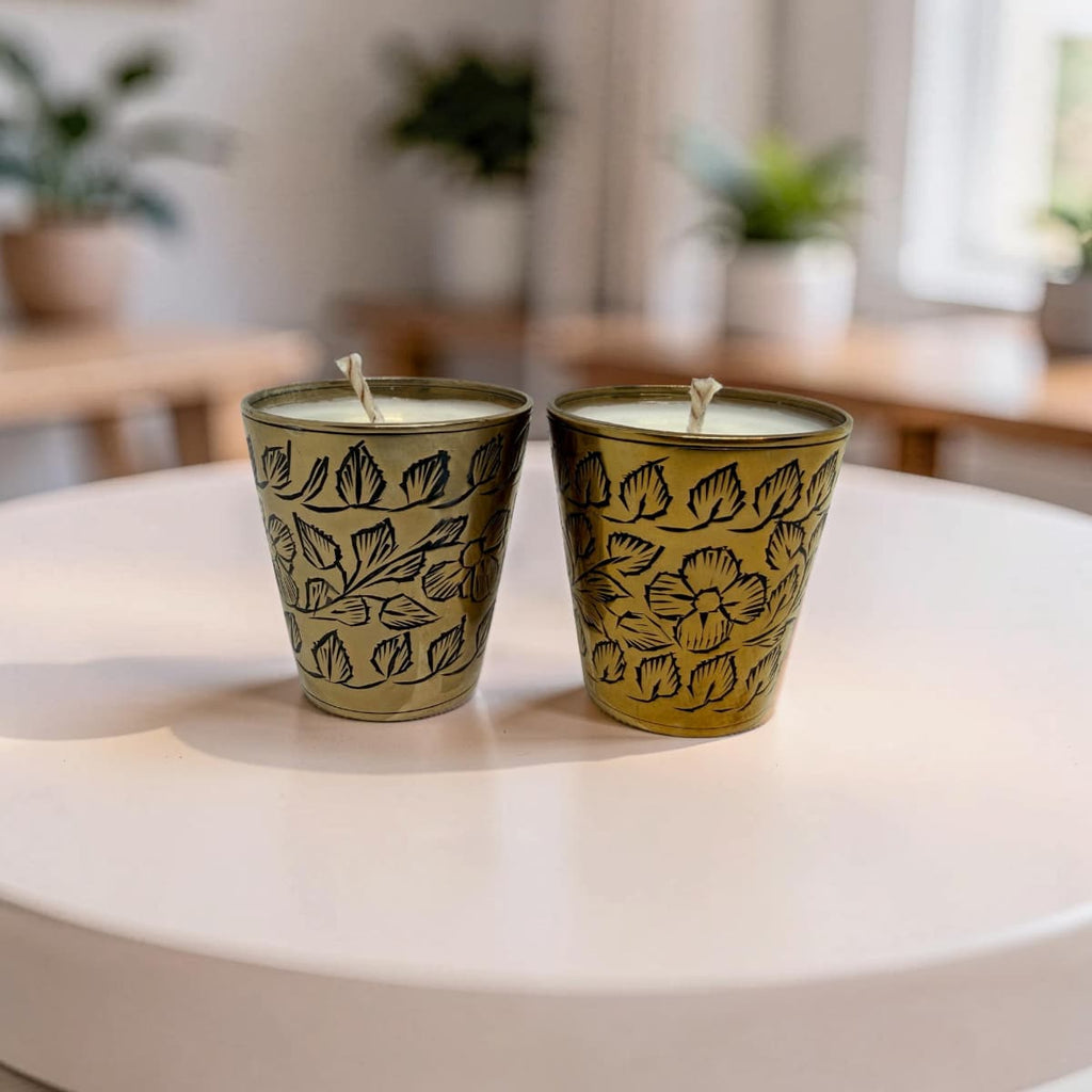 Engraved Brass Shot Glass Candle Set - Wild Honey Tobacco