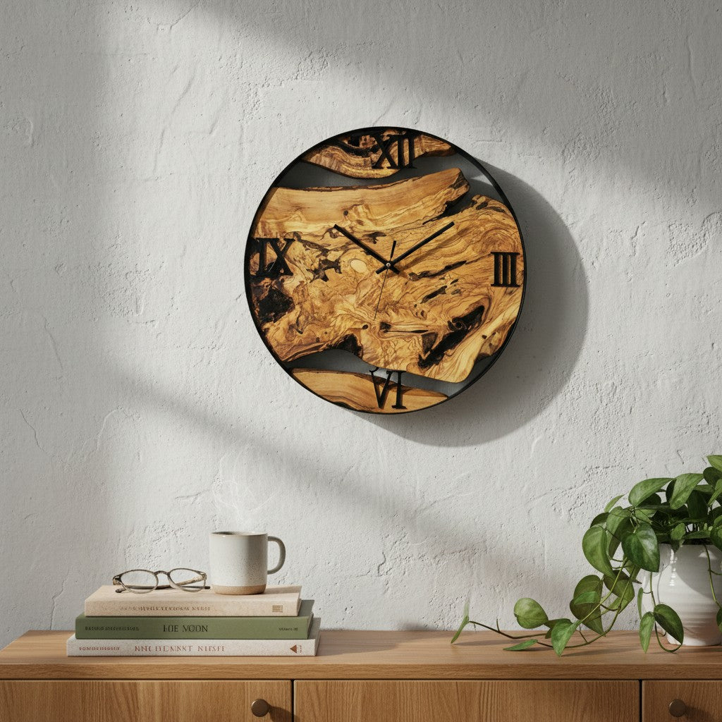 Handcrafted Olive Wood Wall Clock