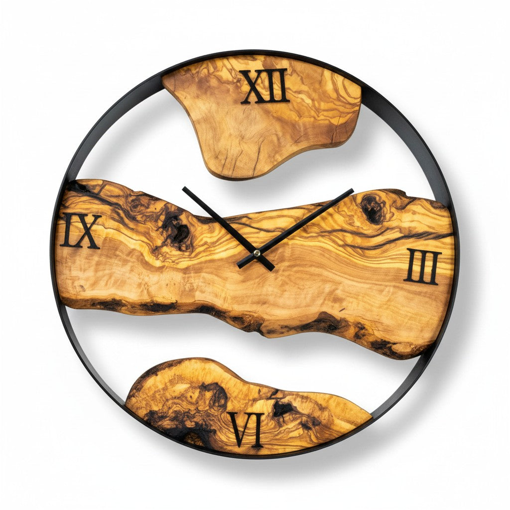 Handcrafted Olive Wood Wall Clock