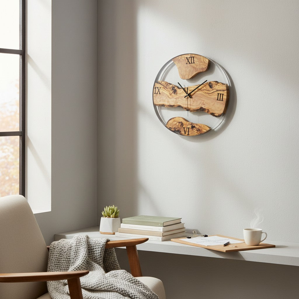 Handcrafted Olive Wood Wall Clock
