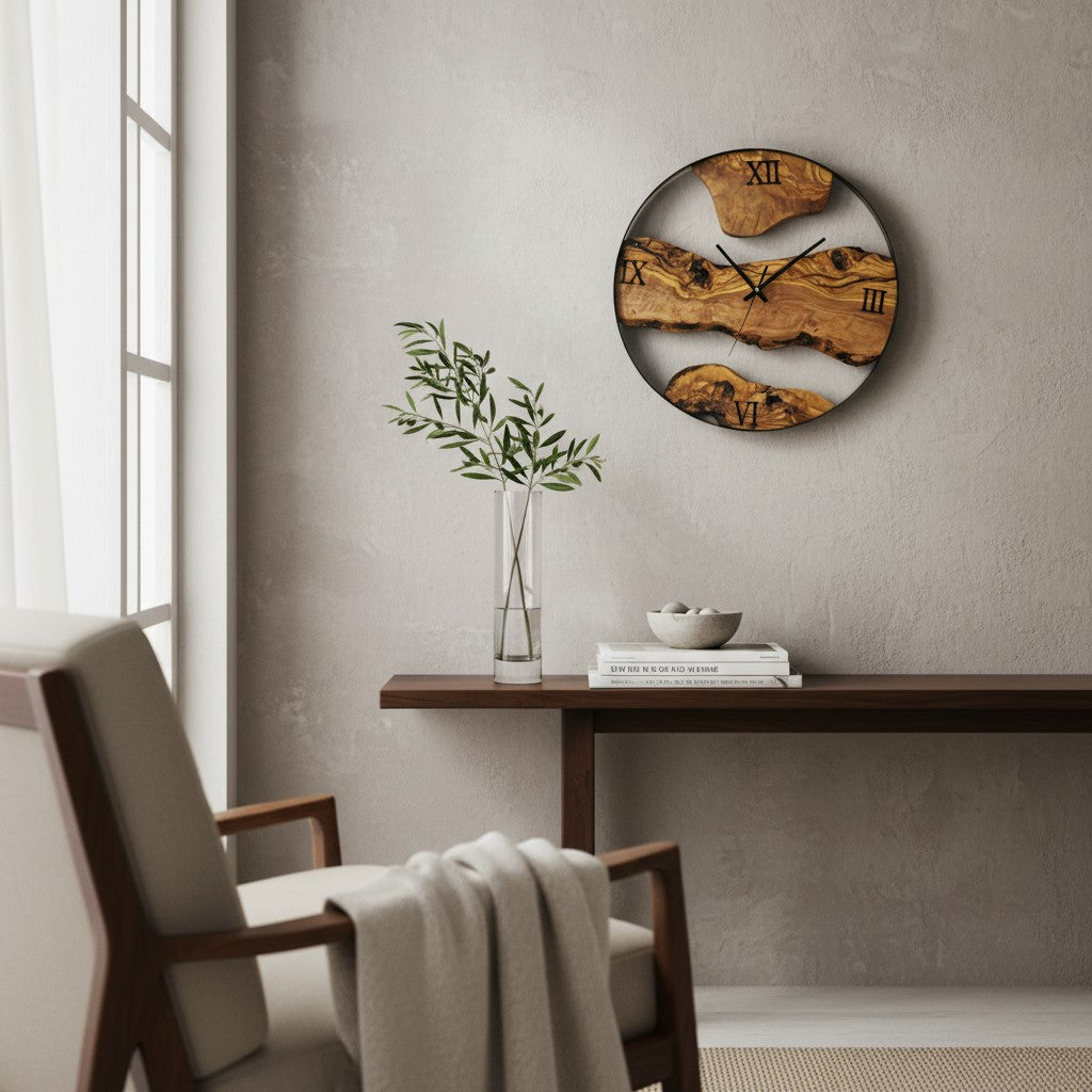 Handcrafted Olive Wood Wall Clock